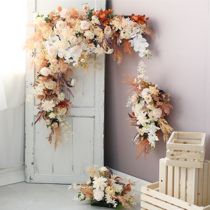 婚礼花艺布置舞台拱门壁挂三角组合花复古色影楼活动布场装饰假花