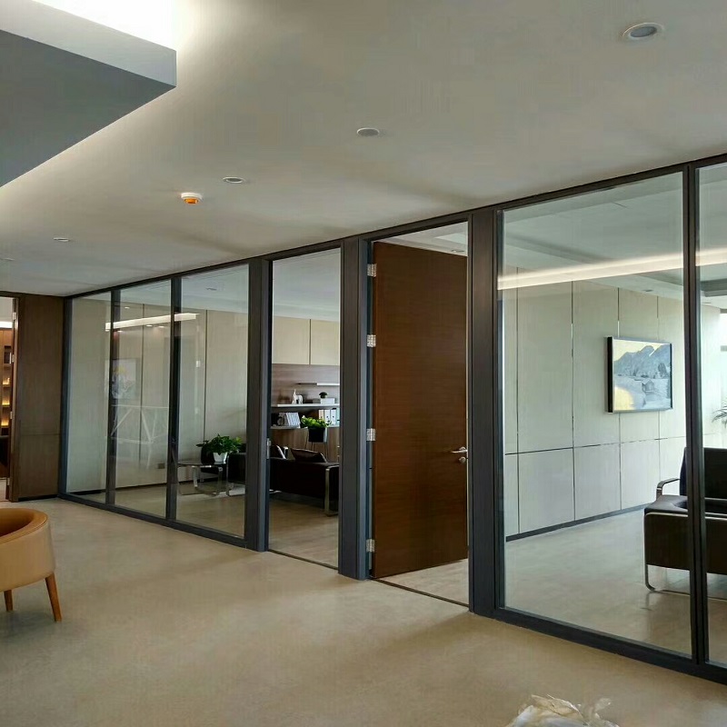 定制武汉玻璃隔断墙办公室隔断双层百叶铝合金单层磨砂钢化玻璃高