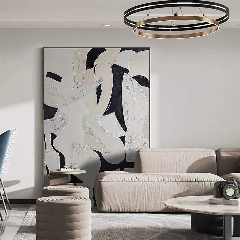 巨幅侘寂风装饰画黑白抽象艺术客厅沙发背景落地画高级感卧室挂画