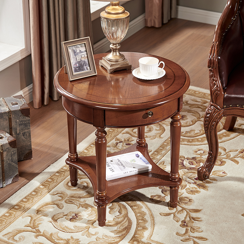 小圆桌实木沙发边几角几小茶几圆几复古美式边几侧边柜边桌小桌子