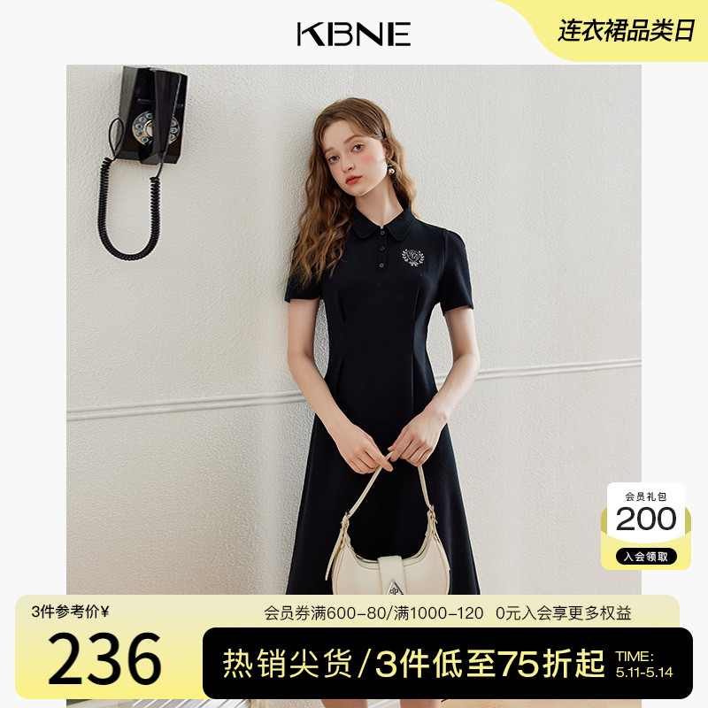 KBNE黑色连衣裙女短袖polo裙2024夏季新款学院风今年流行漂亮裙子