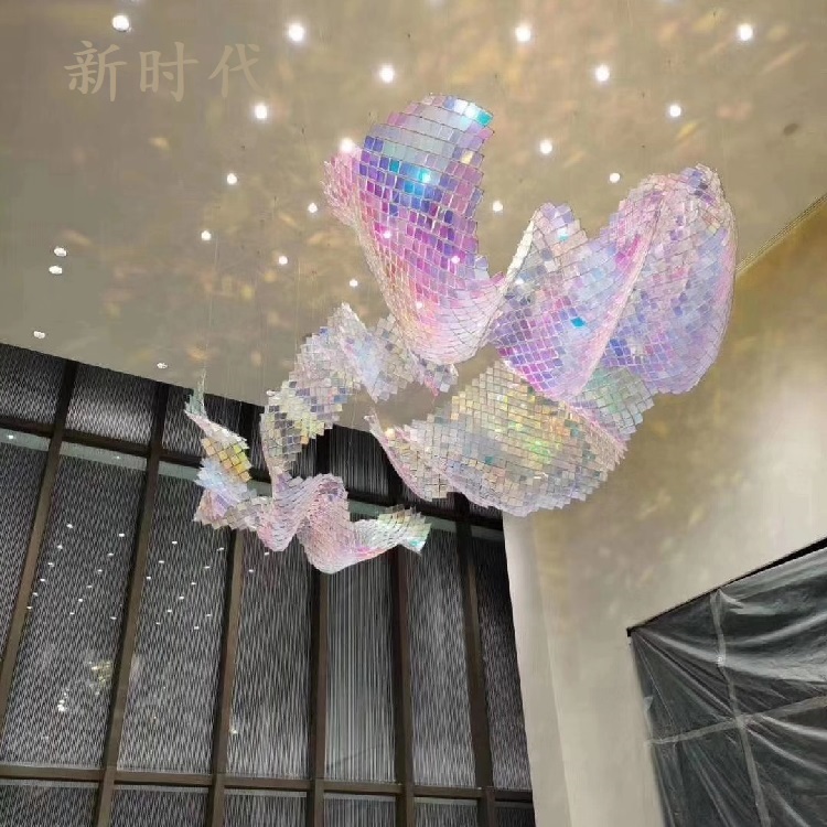 led彩色K9水晶水晶艺术飘带不锈钢造型透明水晶大型宴会厅酒吧灯