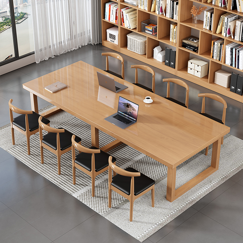 全实木大板书桌商用大型多人会议桌家用学习办公桌椅图书馆阅读桌