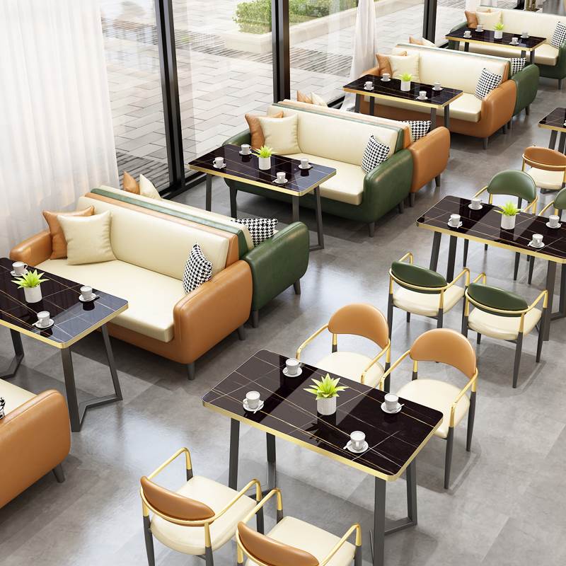 休闲咖啡厅西餐厅甜品奶茶店沙发桌椅组合售楼部洽谈接待双人沙发