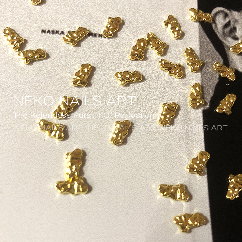 NEKO NK艺术不规则褶皱面金属饰品 长形凹凸款镀真金保色美甲饰品