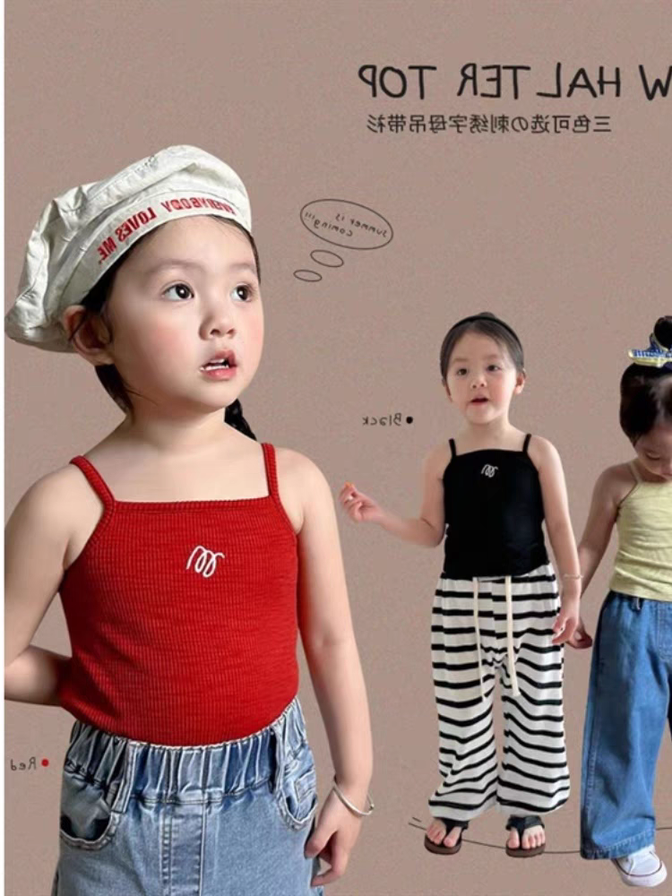夏季新款女童吊带背心中小童韩版纯色上衣1-6岁女宝宝百搭打底衫3