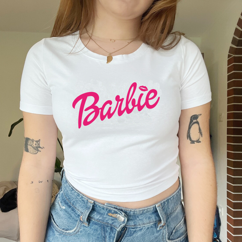 Barbie Kawaii Women Cropped Top Baby Tee芭比露马甲线T恤女