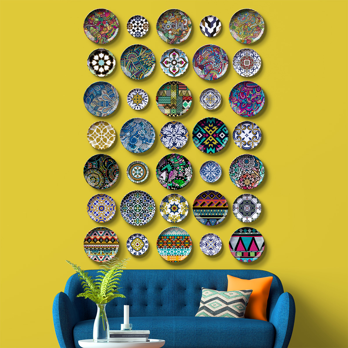 陶瓷装饰挂盘墙面装饰品波西米亚摩洛哥异域风情摆盘客厅餐壁饰挂