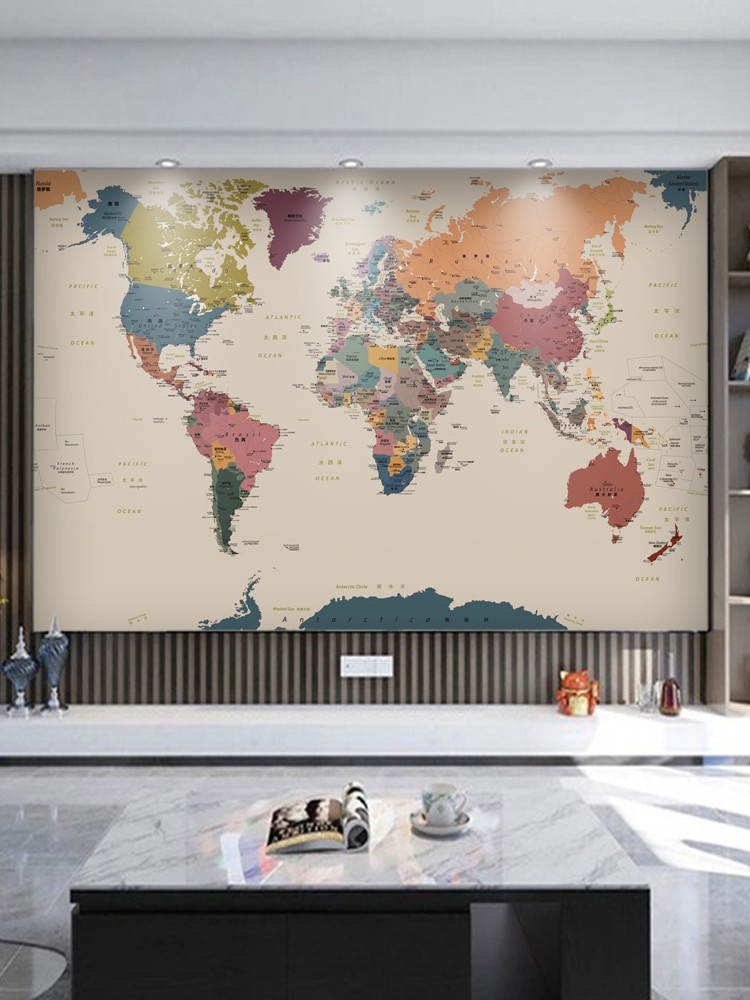 18D北欧风世界地图壁纸壁画客厅沙发无缝墙布简约现代办公室墙纸