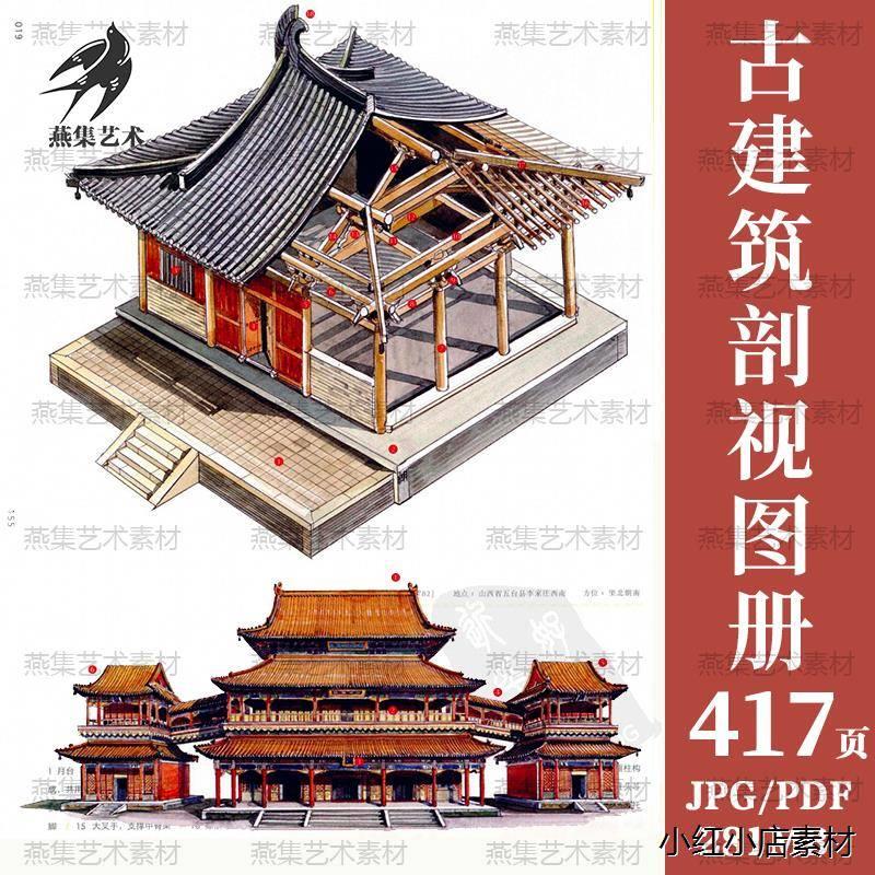 穿墙透壁中国经典古建筑剖视手绘彩绘图民间建筑景观设计素材资料