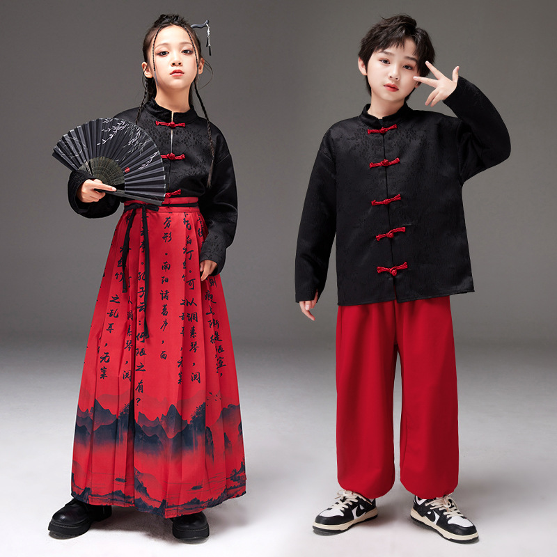 龙的传人风儿童衣服7616597中国表演服装马裙年龙古典舞合面唱演
