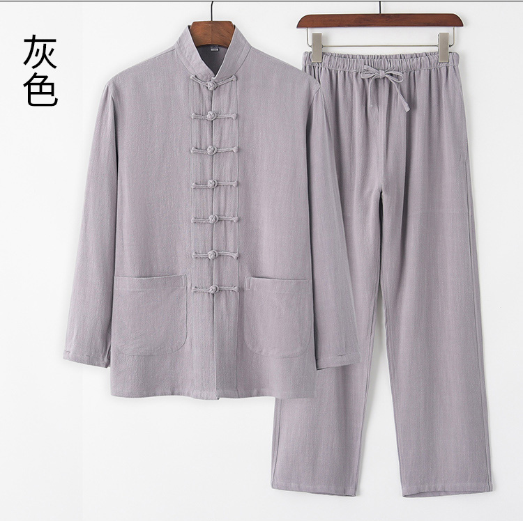 新款棉麻唐装男长袖套装中式中国风男装亚麻汉服古风居士服禅修太
