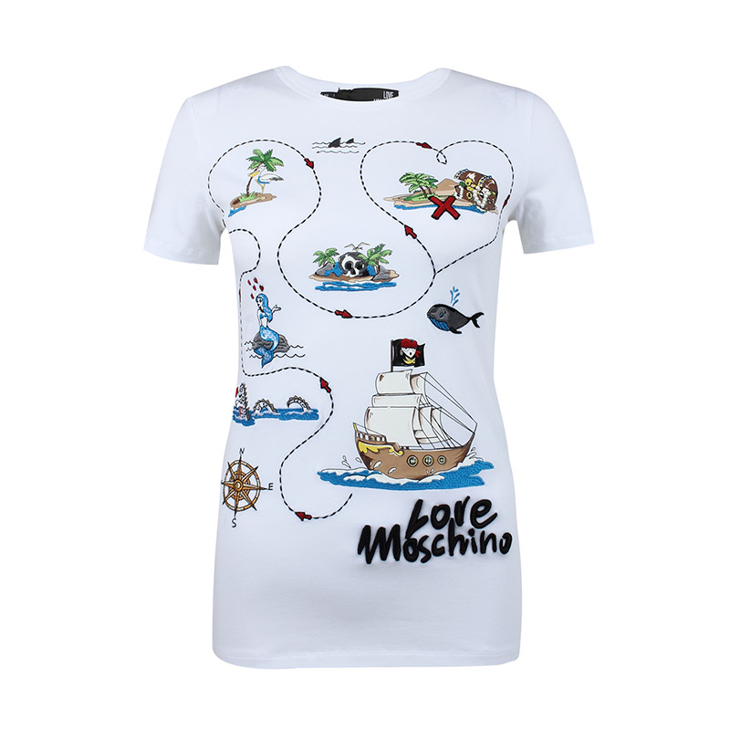 LOVE MOSCHINO/莫斯奇诺 女士短袖小船图案T恤W4F7327