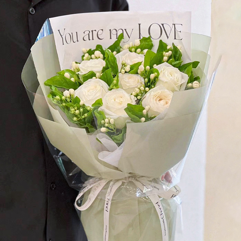 茉莉花束白玫瑰送男友鲜花速递同城北京上海Q杭州生日花店配送花