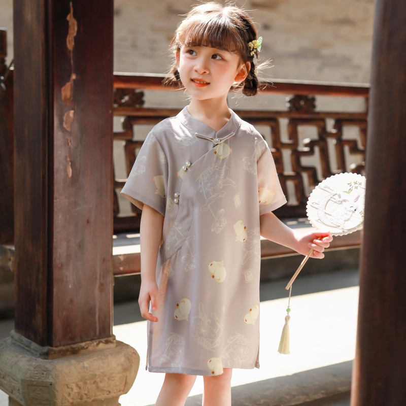 儿童旗袍夏季新款中国风改良款连衣裙女孩夏洋气可爱中长款公主裙
