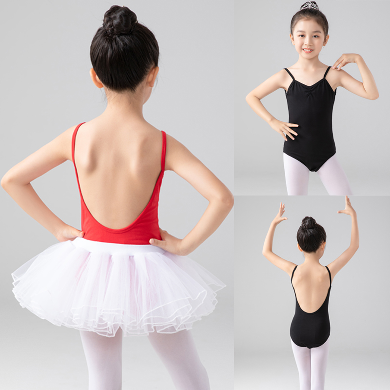 女童芭蕾舞练功服儿童舞蹈服吊带跳舞服白色蓬蓬裙分体少儿形体服