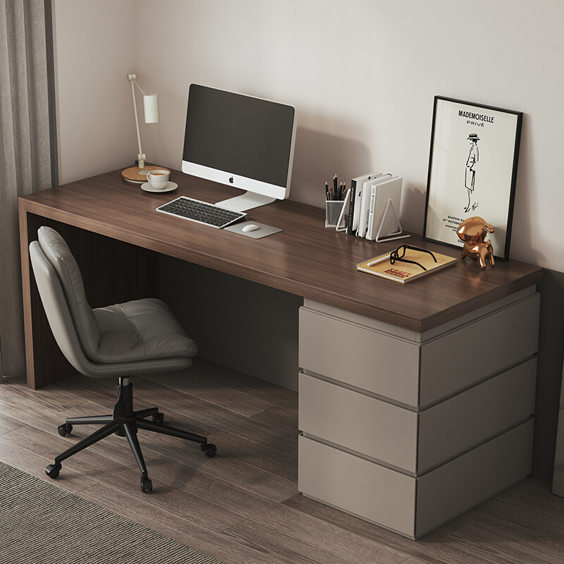 设计师书房书桌现代简约家用小户型靠墙学习桌笔记本办公桌带斗柜