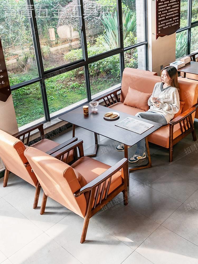 新款咖啡厅桌椅组合网红酒馆餐厅清吧烧烤店卡座沙发实木商用休闲