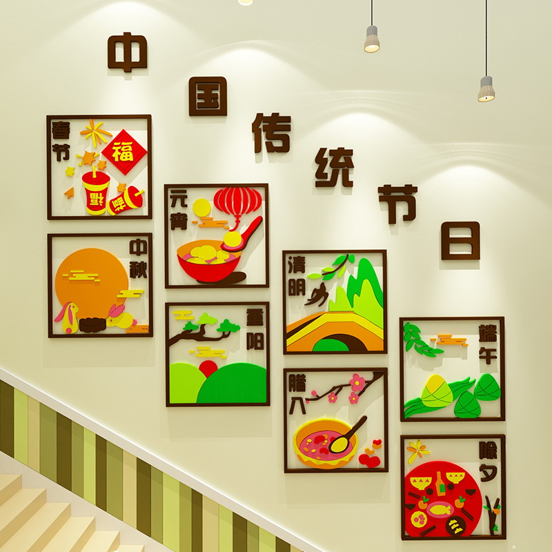 中国传统节日墙贴幼儿园环创主题墙成品布置走廊楼梯墙面装饰文化