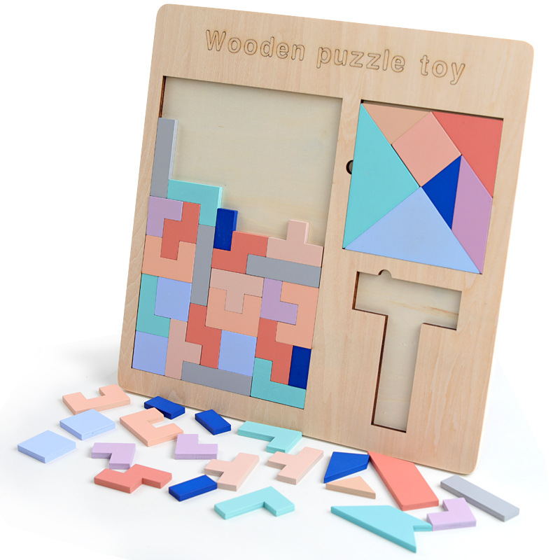 wooden puzzle toy多功能智力组合拼图俄罗斯方块三合一减压玩具