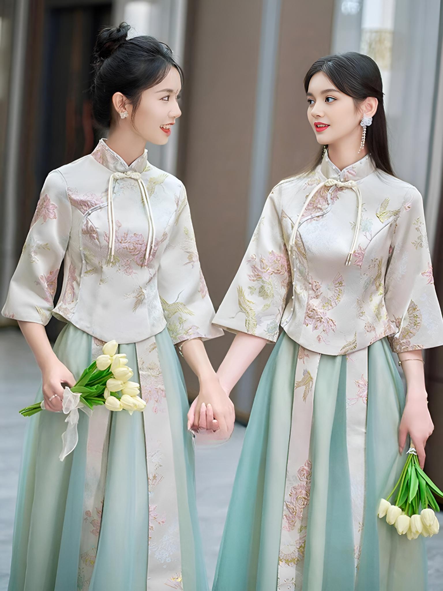 伴娘服中式中国风复古秀禾2024新款姐妹团绿色森系小众高级感夏季