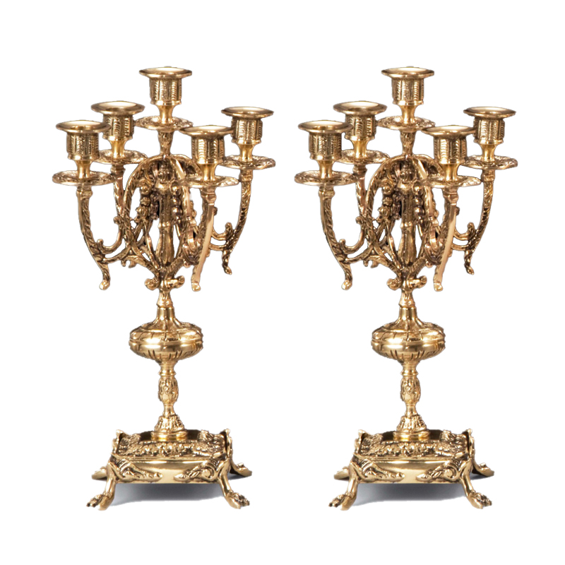 进口全铜手工奢华法式餐桌装饰品古典欧式客厅摆件玄关烛台2479