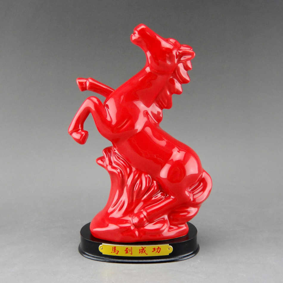 中国红瓷器马 陶瓷马 风水陶瓷马 十二生肖牛羊猴鸡狗猪工艺摆件