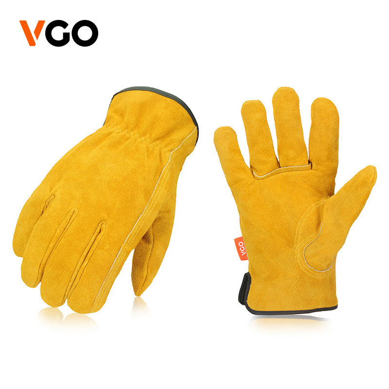 VGO 短款全牛皮焊工手套电焊焊接机械搬运加固防护手套