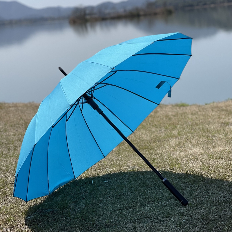 湖蓝色抗风自动16骨长柄伞太阳伞男女通用晴雨伞优质商务伞广告伞