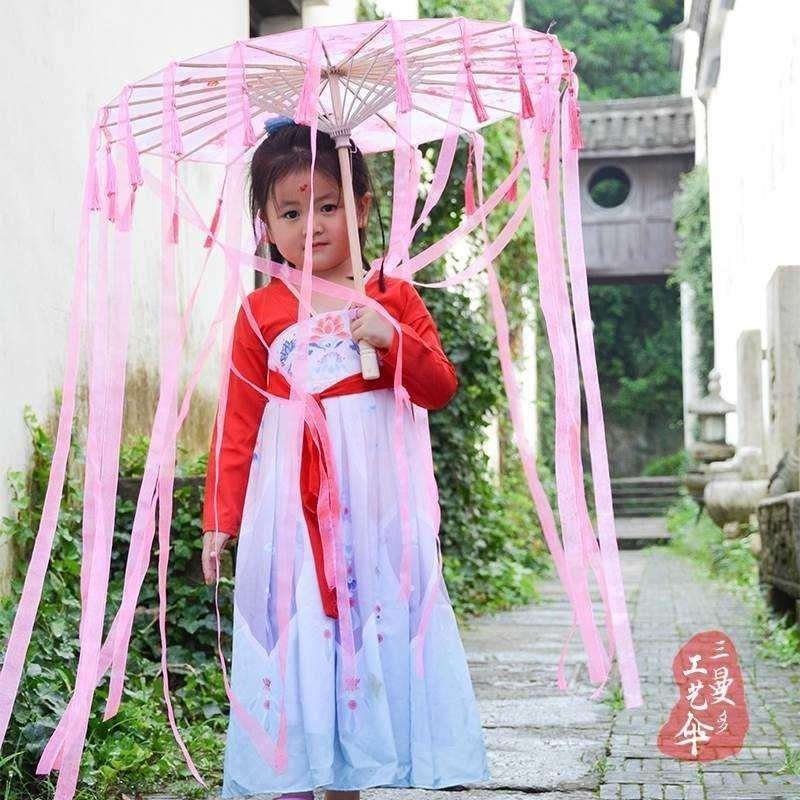 汉服古风拍照流苏道具伞儿童中国风透明油纸伞模特走秀伞仙气雨伞