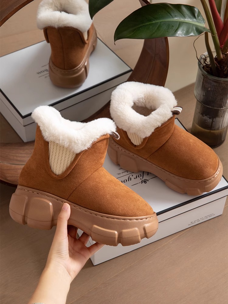 外穿棉拖鞋女冬季包跟防滑时尚保暖增高厚底东北雪地靴高帮大棉鞋