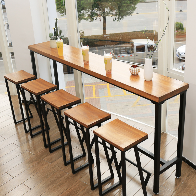 咖啡厅奶茶店美式吧台桌甜品店靠墙高脚桌椅组合书店面包店长条桌