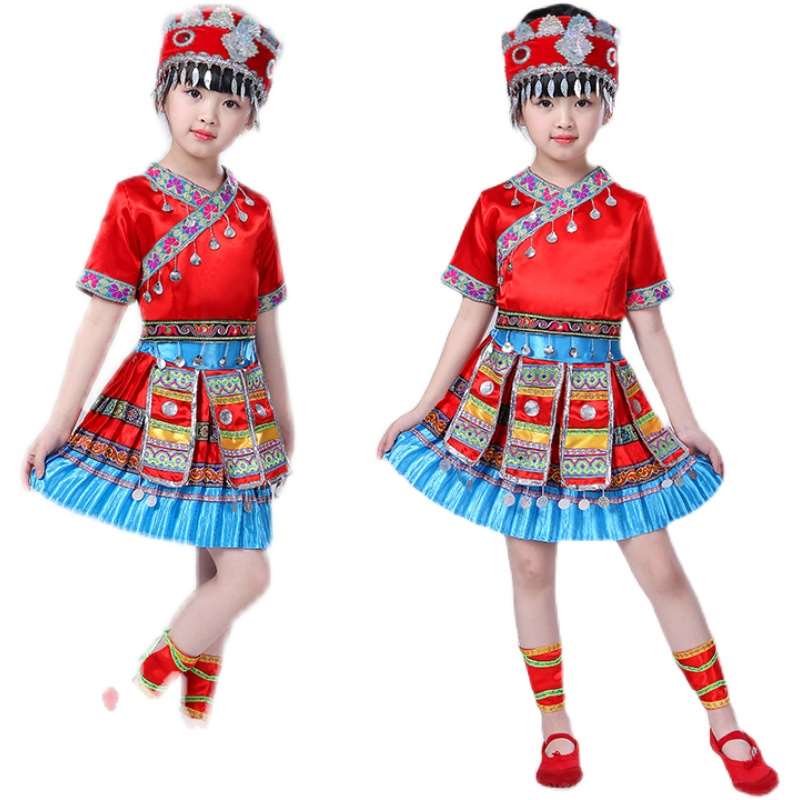 高档广西壮族三月三壮族彝族苗族表演服装儿童少数民族男女童演出