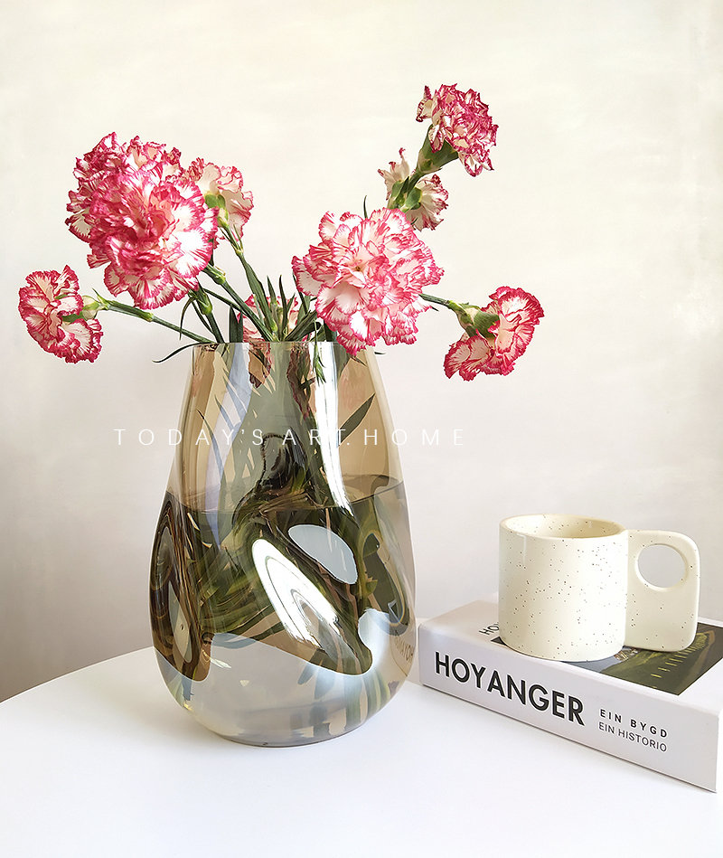 餐桌侘寂花器纽纹复古色花瓶玻璃茶民宿北欧时尚设计艺术现代摆件