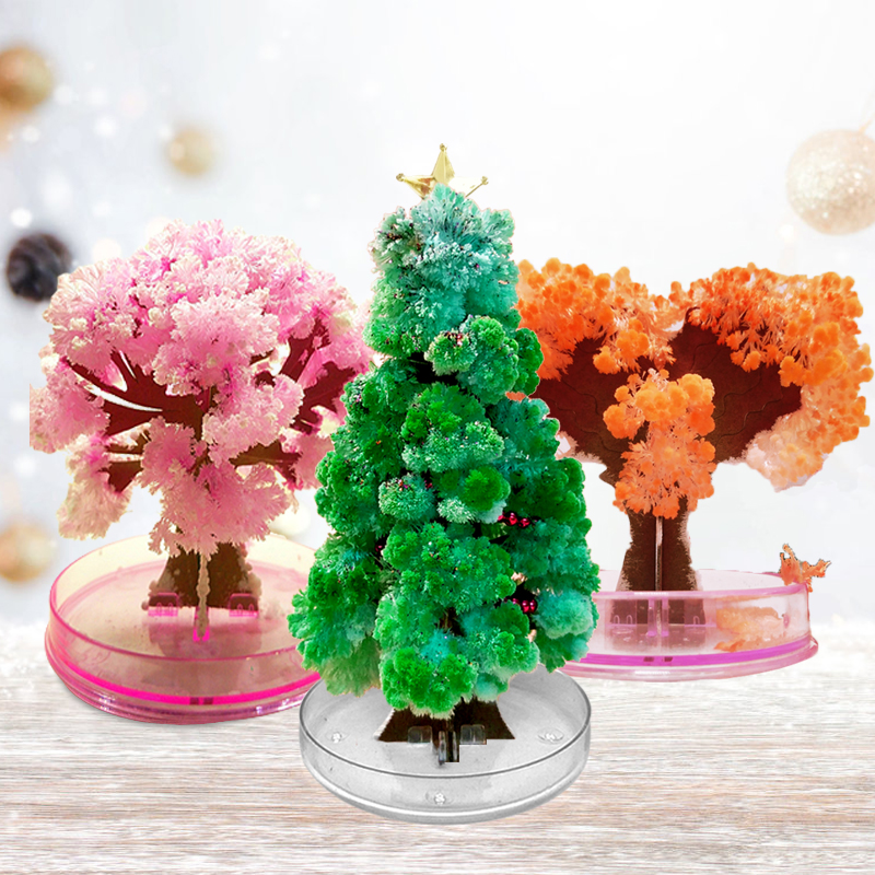 魔法迷你圣诞树纸树开花diy浇水生长结晶树创意手工装饰礼物玩具