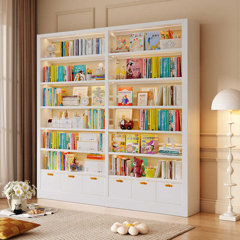 家用钢制图书馆书架落地置物架儿童书柜绘本架简易一体靠墙储物架