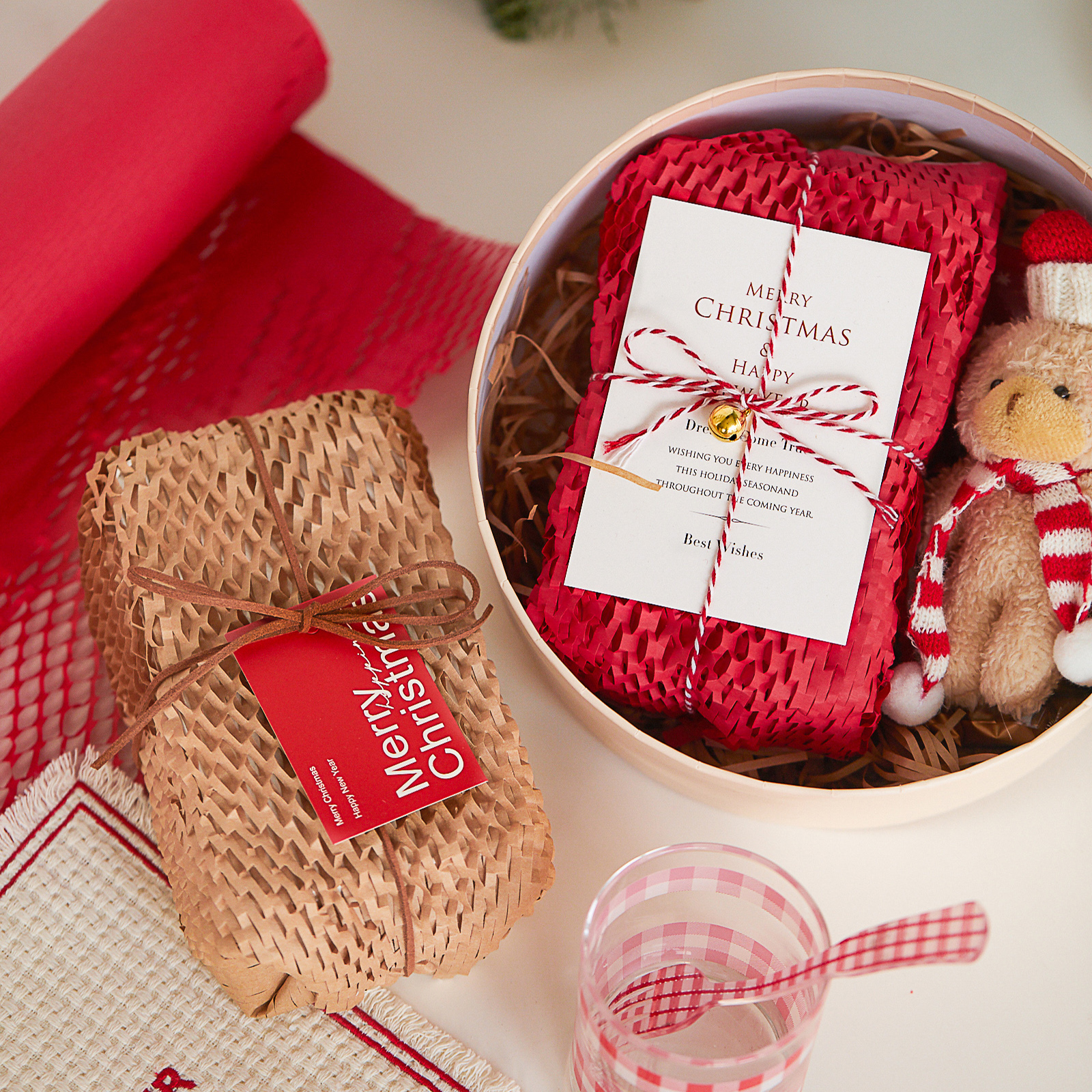 节日红色牛皮蜂窝纸烘焙糕点曲奇饼干礼盒礼物包装盒垫纸填充装饰