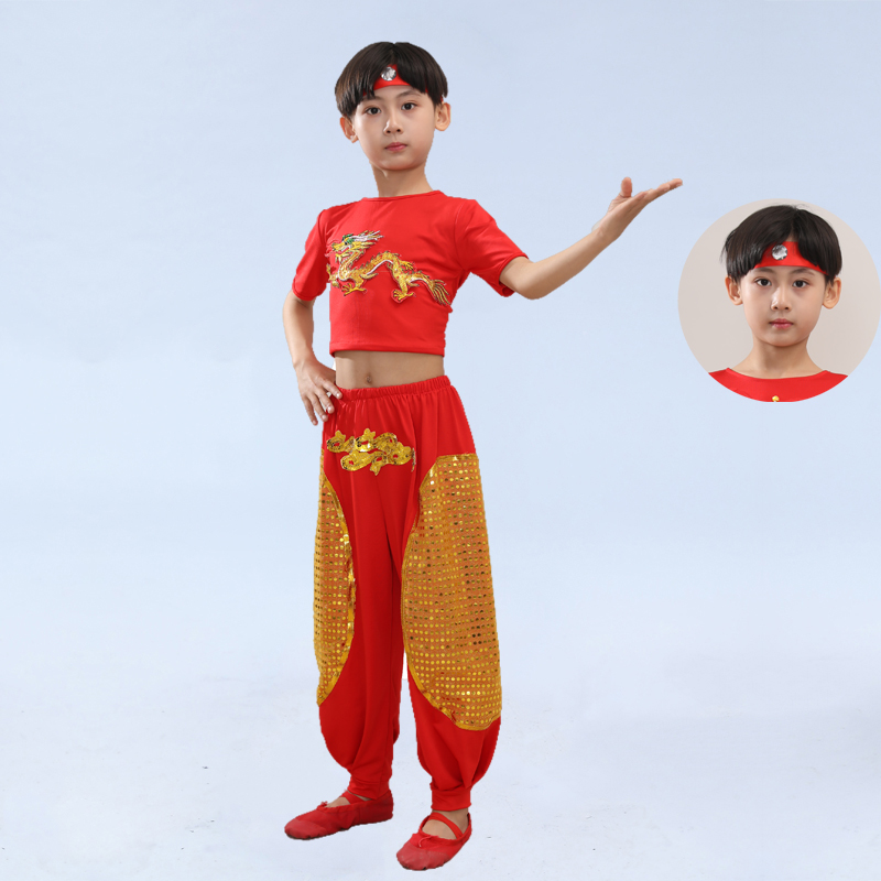 新款儿童演出服少年说扇子舞中国风中小学生表演服装打鼓服女童舞
