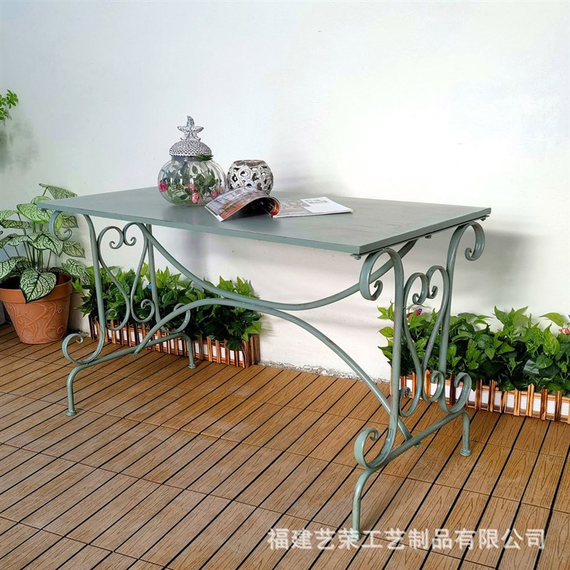 新品户外桌椅欧式复古铁艺实木花园庭院阳台布置S装饰造景摆设长