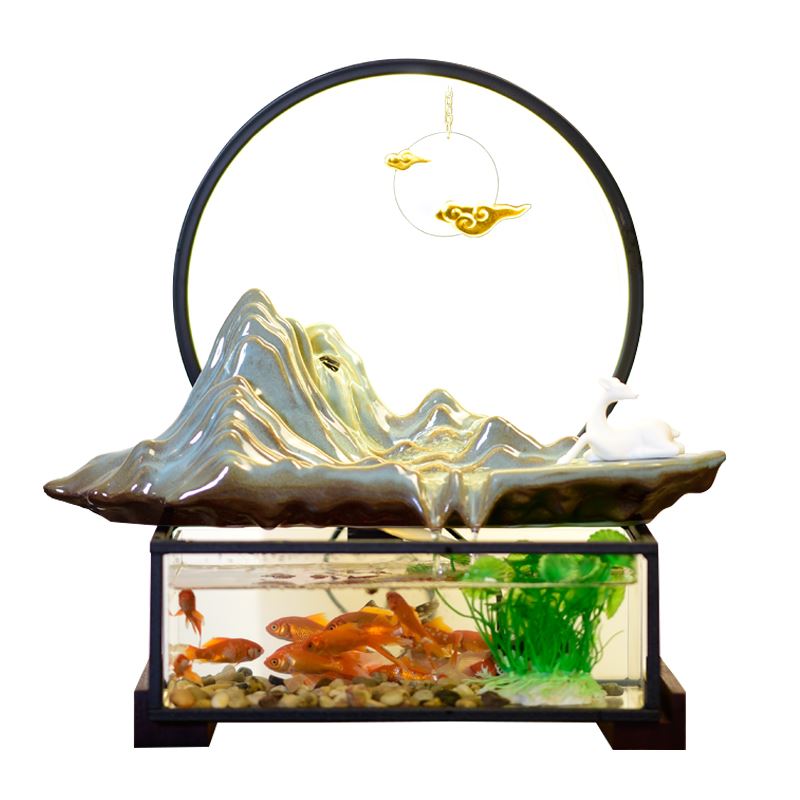 瀚洋鱼缸小型客厅桌面创意造景家用迷你陶瓷装饰办公室桌面水族箱