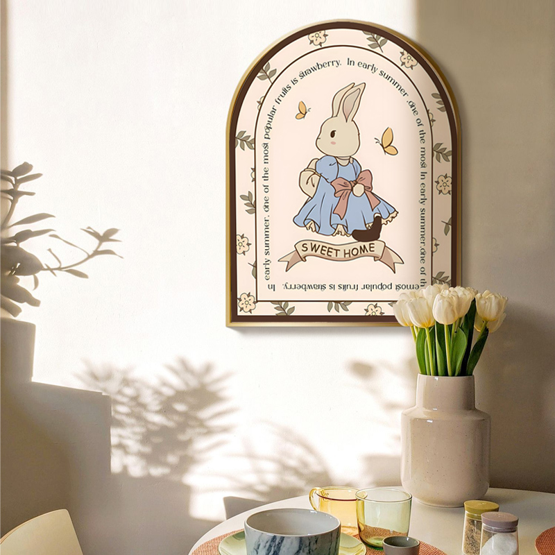 北欧ins风兔子拱形田园入户装饰画法式挂画卧室客厅背景墙壁画