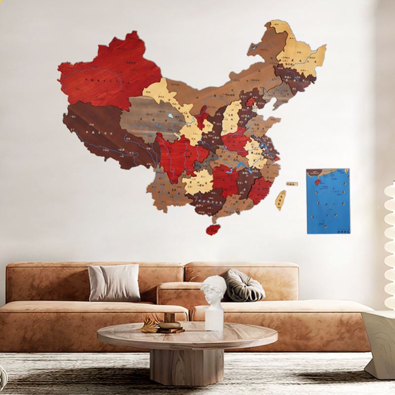 3D立体实木中国地图墙壁饰墙面装饰客厅沙发背景办公室