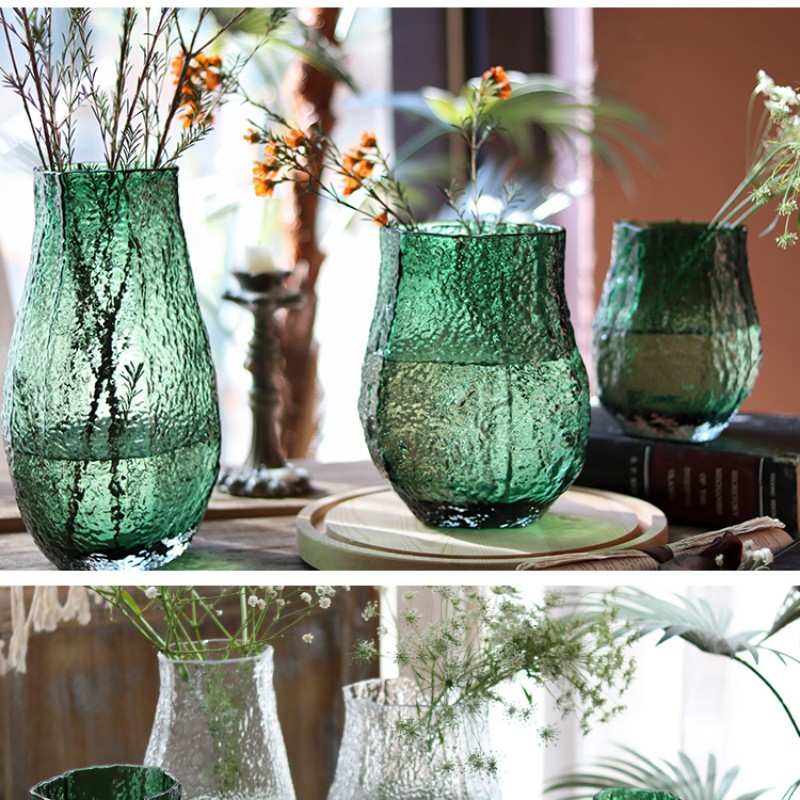 ins风创意小众餐桌客厅装饰摆件插花绿色透明玻璃水养花瓶插绿植