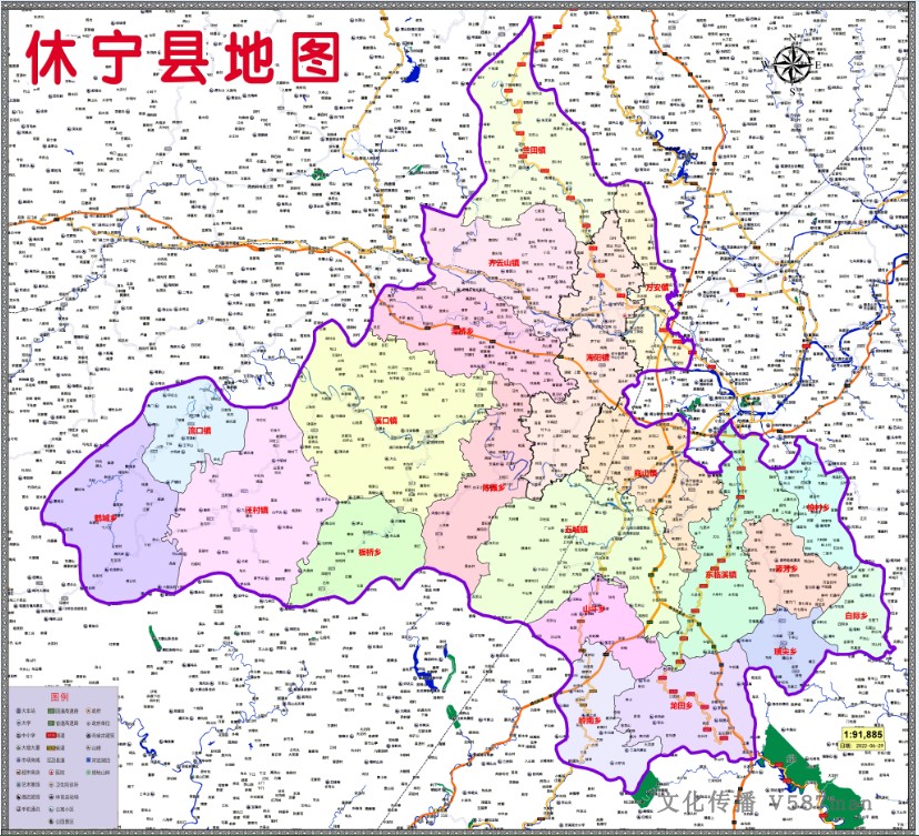2022年6月安徽黄山市休宁县定制行政交通旅游乡镇村落分布地图