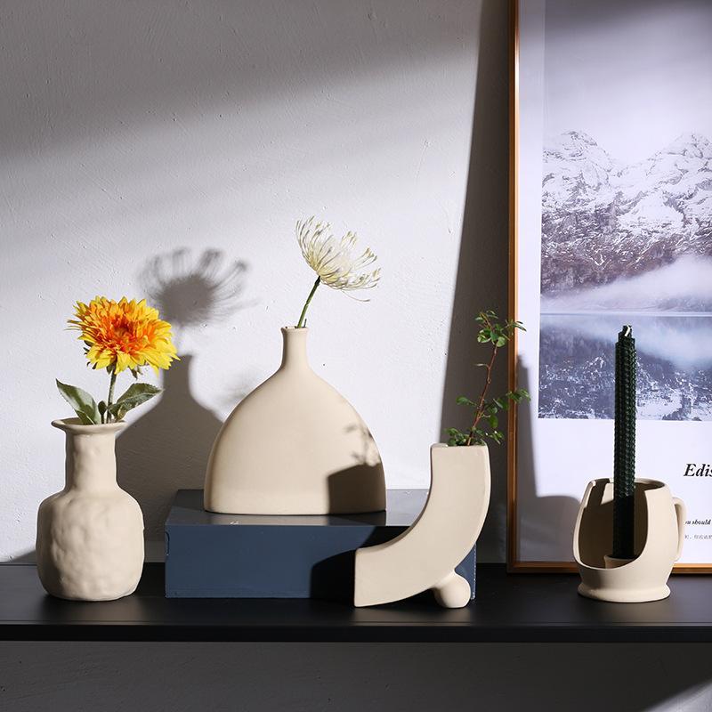 北欧素胚陶瓷花瓶摆件现代简约干花插花器家居客厅民宿艺术装饰品