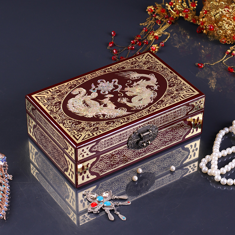螺钿铜丝镶嵌漆器首饰盒结婚陪嫁彩礼盒多层珠宝饰品收纳盒中国风