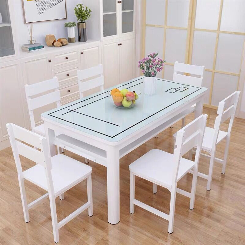 新款餐桌家用长方形小户型双层多功能钢化玻璃简易餐桌餐厅饭桌椅