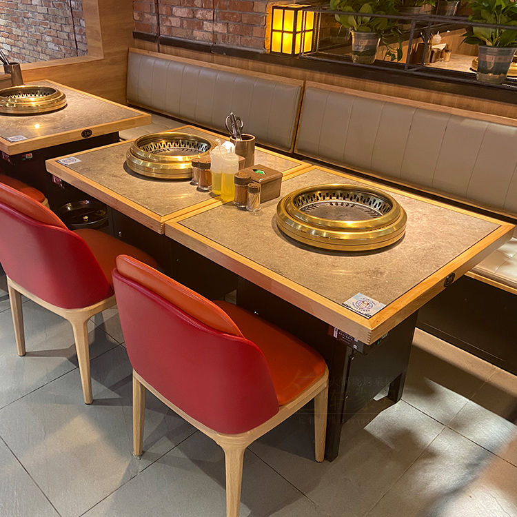 韩式无烟烤涮一体木碳烤肉桌自助烧烤电磁炉一体下排烟烤肉火锅桌