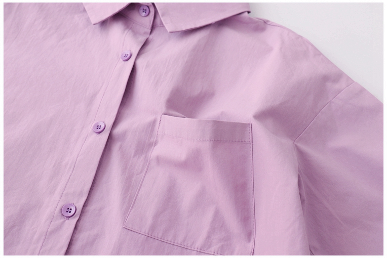 DuForm自制夏季新款复古学院风宽松短袖纯棉紫色衬衫配格子领带