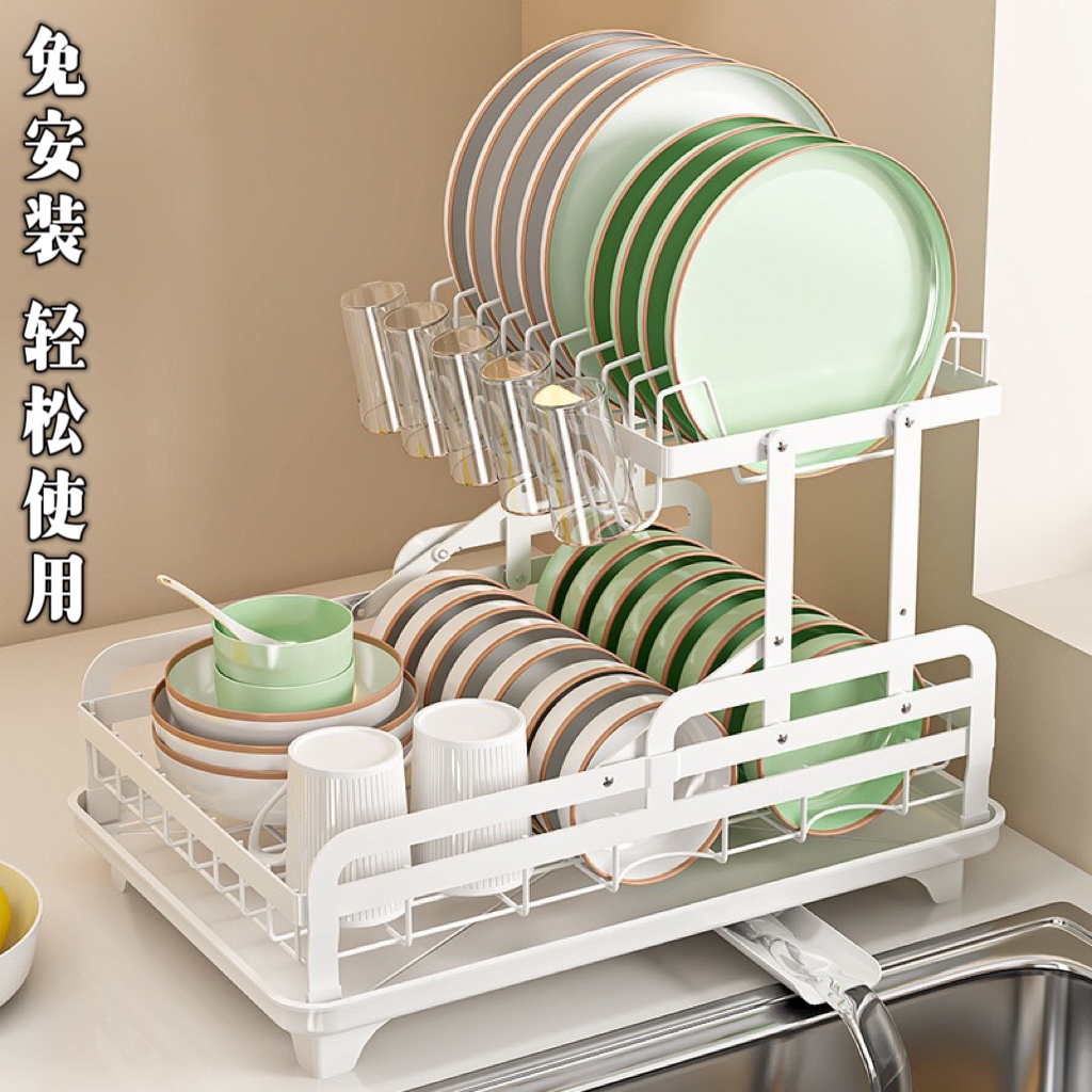 免安装厨房碗架双层沥水架碗盘碗碟置物架家用多功能碗筷收纳架子
